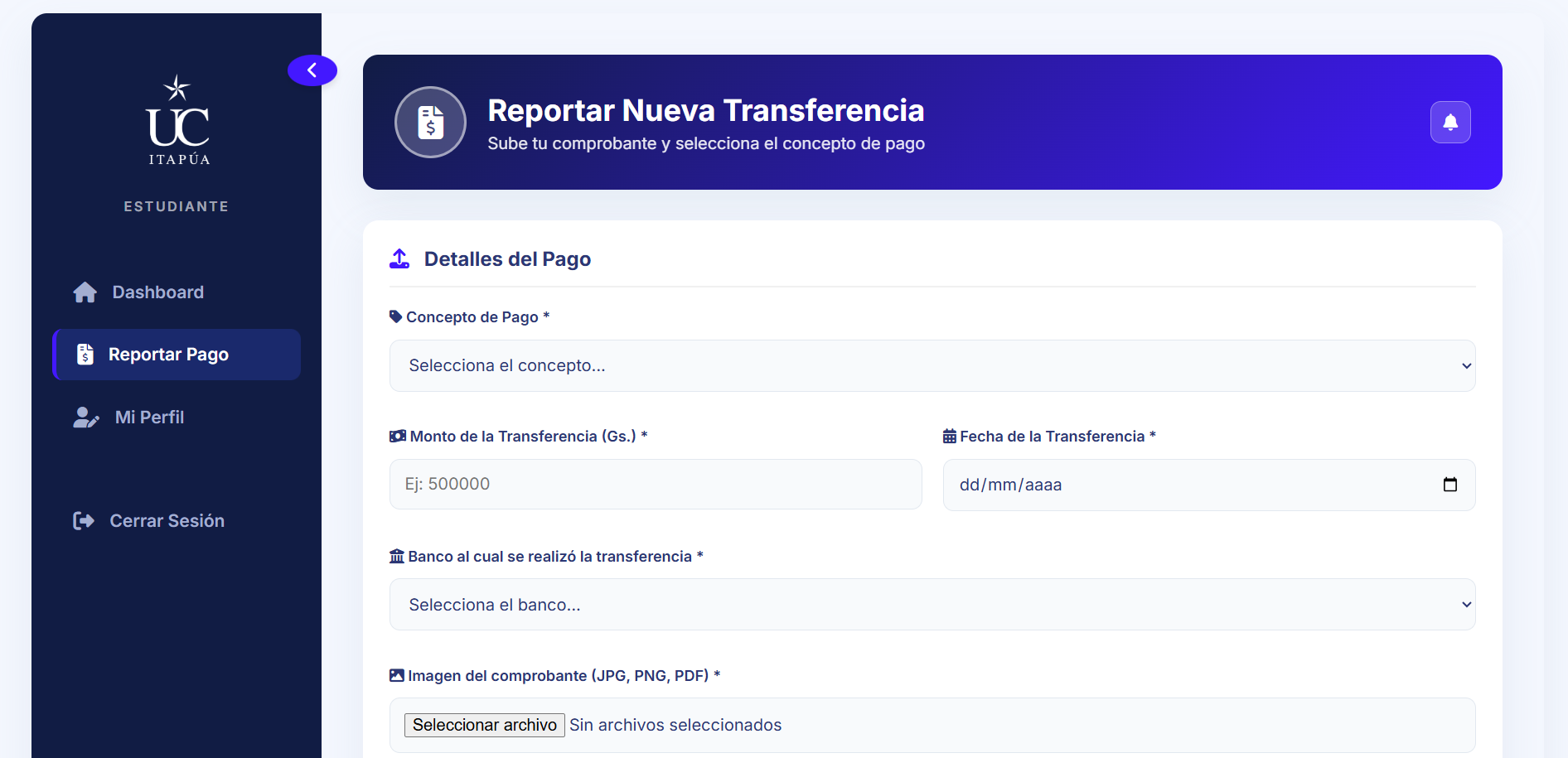 Vista institucional de referencia para la guia de reporte de pagos